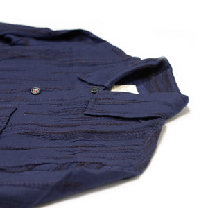 Gianni shirt in navy and indigo irregular braided cotton jacquard