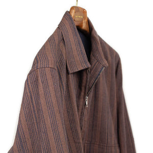 Leroy zip jacket in chocolate and navy striped handloom silk