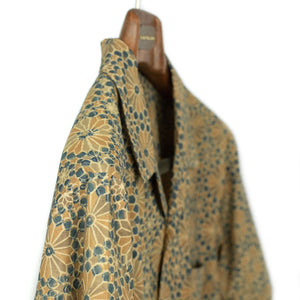 Lamar camp collar shirt in hand-dyed gold and green block printed cotton