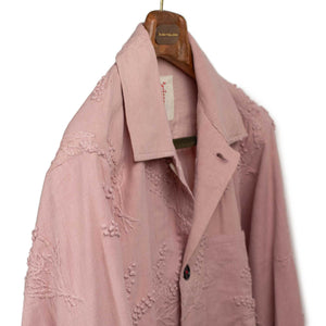 Hand-embroidered Bodhi jacket in pink cotton and hemp