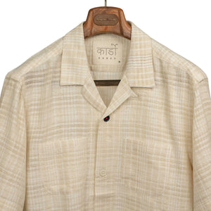 Pedro four pocket shirt in ecru tonal check hand-loomed khadi cotton
