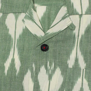 Ronen camp shirt in green traditional Ikat hand-loomed cotton