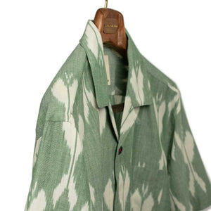 Ronen camp shirt in green traditional Ikat hand-loomed cotton