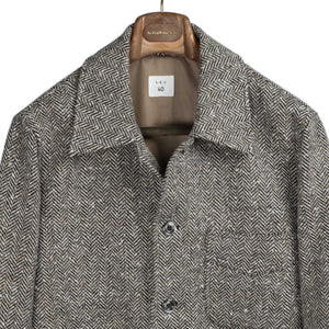 LEJ FW25 Winter Plage Coat in Japanese black and sand herringbone