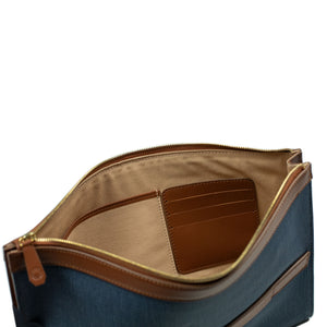 Palma portfolio in blue canvas and brown vegetable-tanned leather