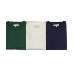 Special box set of 3 1950s crew neck t-shirts in ink blue, classic green and white
