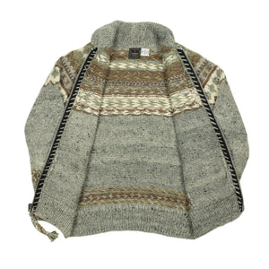 Chamula hand-knit Fair Isle zipper cardigan in Pearl Grey wool (restock)