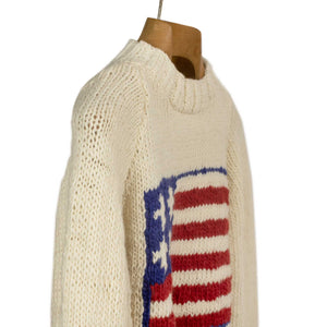 Chamula hand-knit Flag crewneck sweater in Ivory wool (restock)