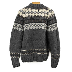 Monitaly FW24 Chamula hand-knit Fair Isle crewneck in Ox Grey wool