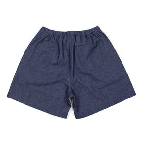 Belted easy shorts in blue cotton chambray