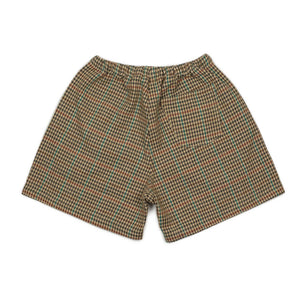Belted easy shorts in deadstock heavy cotton houndstooth
