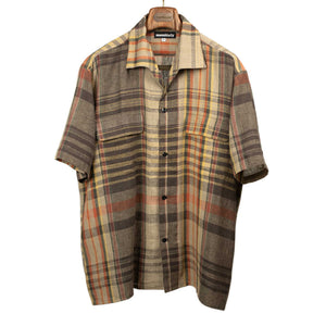 Short sleeve 50s Milano relaxed shirt in Chocolate Tartan cotton
