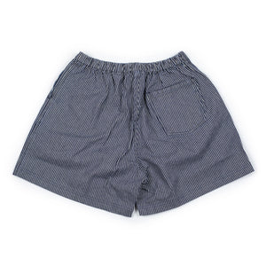 Monitaly SS26 Easy baggy shorts in blue and ecru hickory stripe