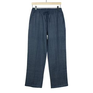 Pintuck easy pants in indigo hand-woven cotton denim