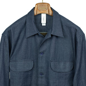Shirt jacket in indigo hand-woven cotton denim