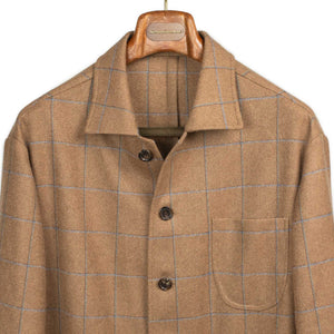 x Sartoria Carrara x Fox : chore jacket in deadstock Mocha wool flannel with brown and light blue windowpane [PRE-ORDER BALANCE]