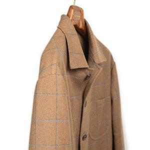 x Sartoria Carrara x Fox : chore jacket in deadstock Mocha wool flannel with brown and light blue windowpane [PRE-ORDER BALANCE]