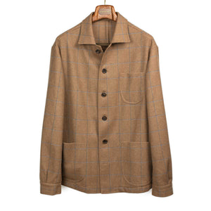 x Sartoria Carrara x Fox : chore jacket in deadstock Mocha wool flannel with brown and light blue windowpane [PRE-ORDER BALANCE]