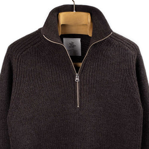 Okochi Meriyasu FW25 Quarter zip pullover in dark brown mix baby