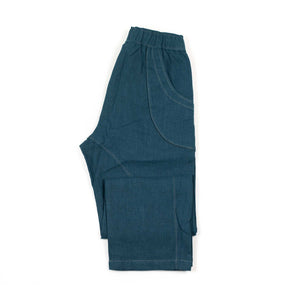 Osage easy pants in petrol blue linen sack cloth