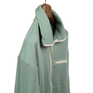 Yeti Cardigan in pale mint cotton poly waffle