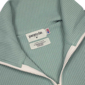 Yeti Cardigan in pale mint cotton poly waffle