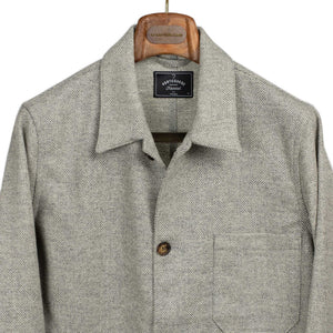 Labura chore coat in grey and cream herringbone brushed wool