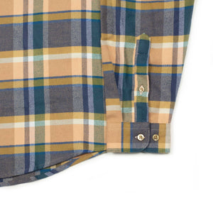 Sussu shirt in peach, lilac, blue and yellow plaid cotton flannel