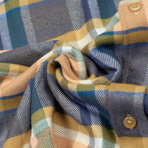 Sussu shirt in peach, lilac, blue and yellow plaid cotton flannel