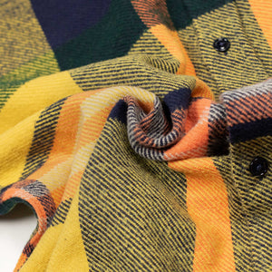 Tirol shirt in yellow, navy and orange plaid heavyweight cotton flannel