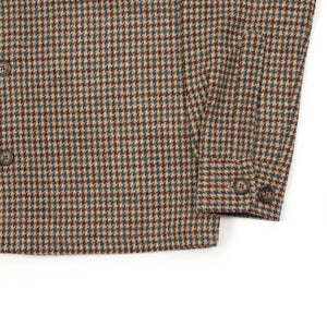 Valle overshirt in mocha, blue, and green houndstooth virgin wool
