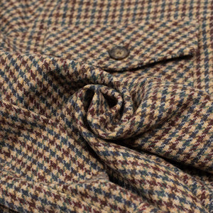 Valle overshirt in mocha, blue, and green houndstooth virgin wool