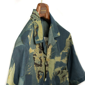Mastic camp collar shirt in blue and beige abstract print tencel
