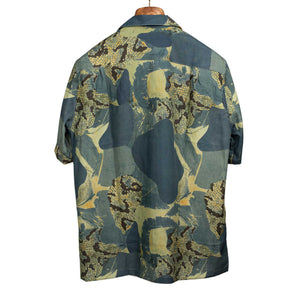 Mastic camp collar shirt in blue and beige abstract print tencel