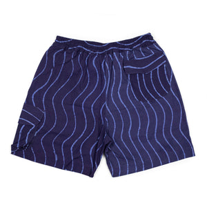 Exclusive Ikeja easy shorts in hand-dyed indigo and sky blue Broken Wave cotton