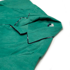 Ijebu piped shirt in hand-dyed ocean green cotton