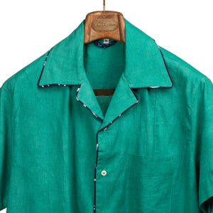 Ijebu piped shirt in hand-dyed ocean green cotton