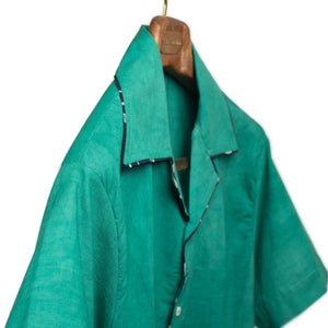 Ijebu piped shirt in hand-dyed ocean green cotton