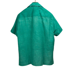 Ijebu piped shirt in hand-dyed ocean green cotton