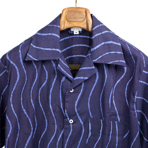 Ijebu shirt in hand-dyed indigo and sky blue Broken Waves cotton