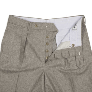 Manhattan high-rise wide tapered pleated trousers in oatmeal wool flannel (restock)