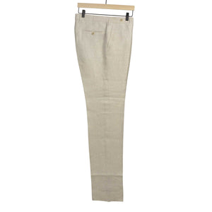 Flat-front trousers in natural herringbone Irish linen