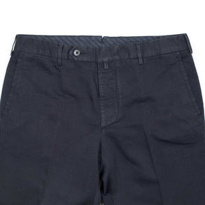 Flat-front trousers in navy medium-weight cotton/linen