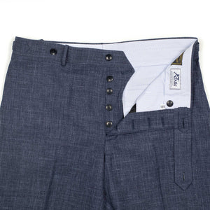 Higher-rise trousers in navy Loro Piana wool/silk/linen