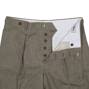 Exclusive Westside pleated high-rise wide leg trousers in taupe Loro Piana wool/silk/linen