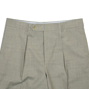 Exclusive Manhattan pleated high-rise wide trousers in oatmeal tropical wool