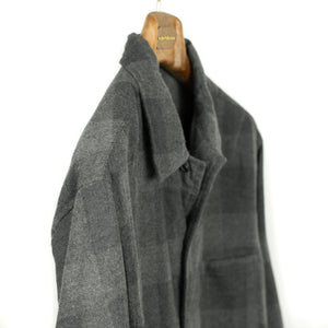 Open collar shirt in charcoal plaid cotton wool flannel
