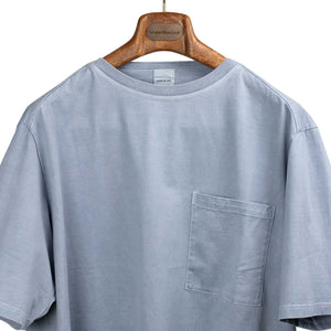 Crewneck tee in garment-dyed saxe blue heavy cotton jersey (restock)