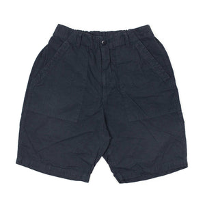 Patched fatigue shorts in navy cotton and hemp
