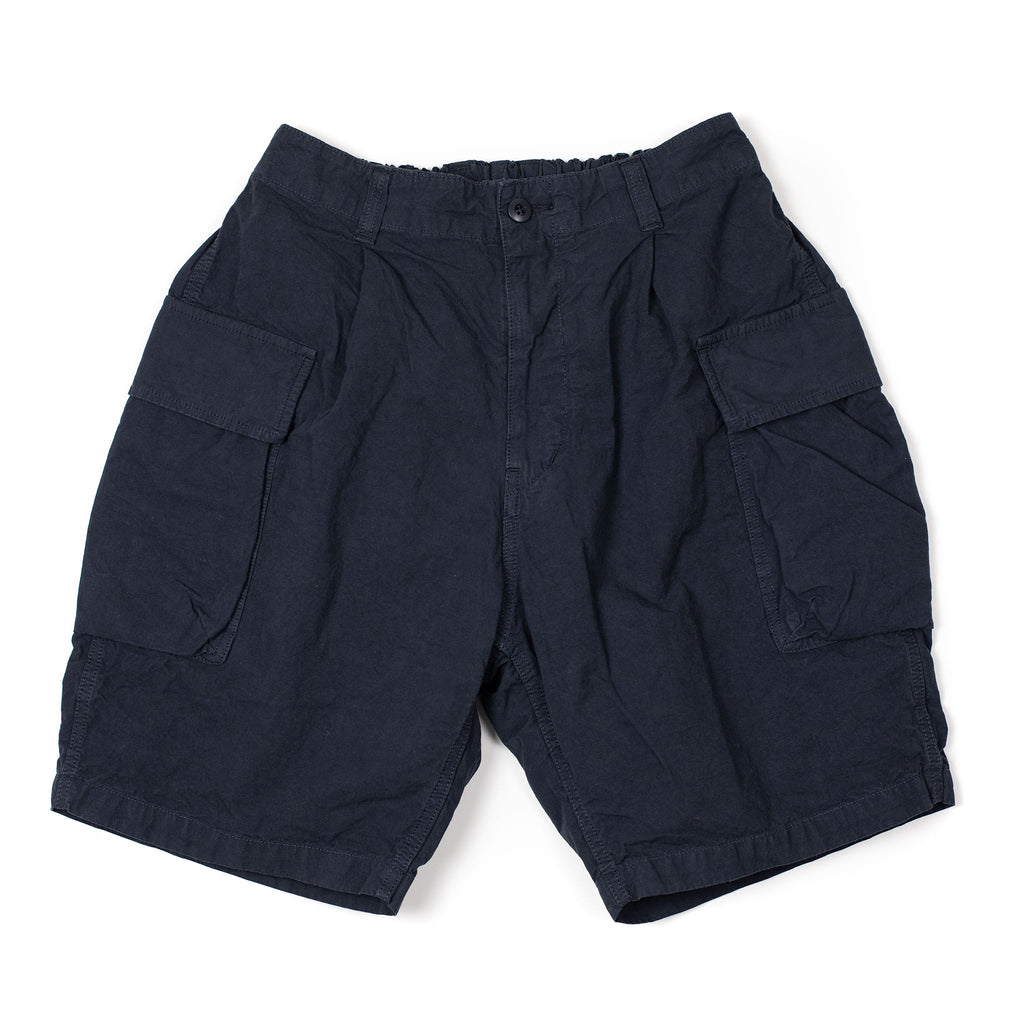 Sage de Cret SS26 Single pleat cargo shorts in navy blue high density ...